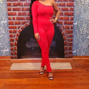 Red Cold Shoulder Catsuit